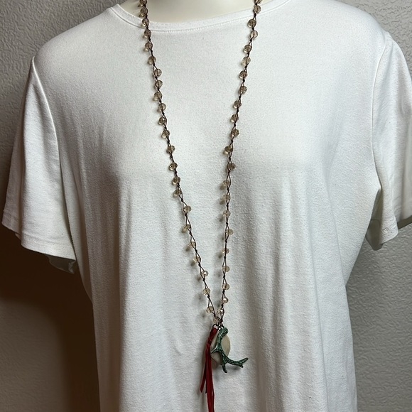 Jewelry - 🛍️ 4 for $25 Boho Beaded Necklace with Sea Green Antler Charm & Suede Tassels